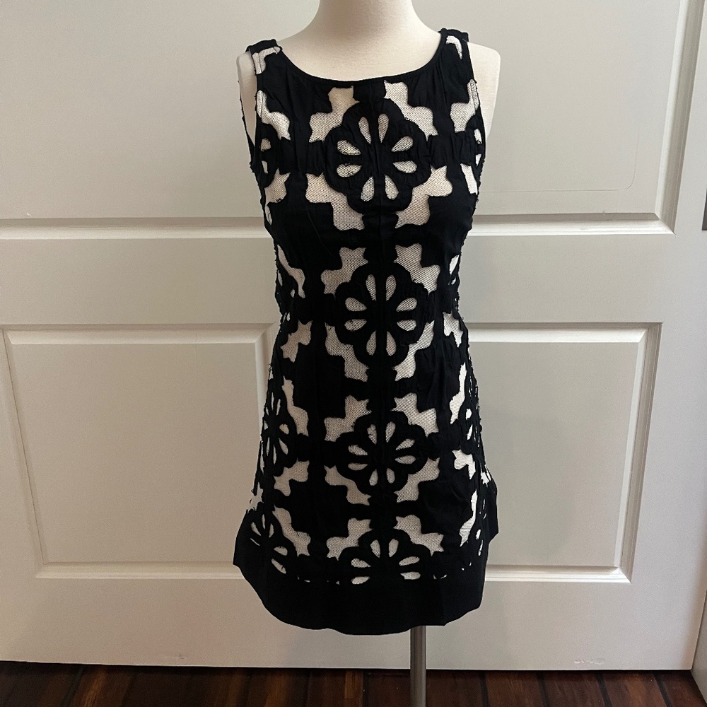Black and White Kas Designs A-Line Dress, Size S, 100% cotton, lined